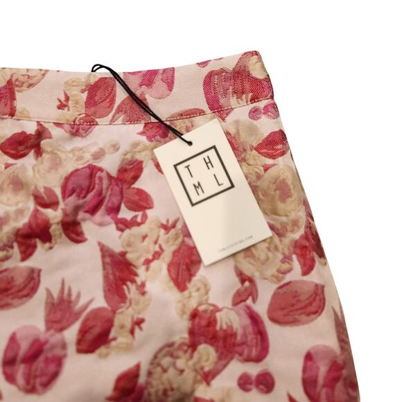 NWT THML Pink Flower Metallic Print Mini Skirt Sz XS Floral For Easter Spring - Picture 2 of 4